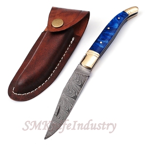 Custom Hand Forged Pocket Knife Hand Made Damascus Folding Knife with Leather Sheath Cover (smk1693) - Product Image 5
