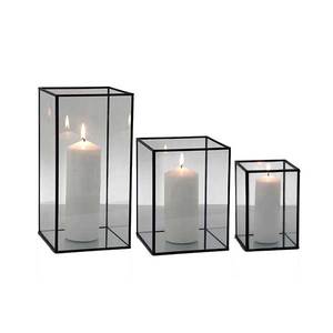 Soporte de vela Rectangular colgante para decoración del hogar, farol de Metal y vidrio moderno negro para decoración de Hotel y oficina - Product Image 6