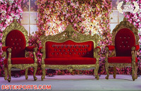Ensemble de meubles de mariage en velours rouge à dossier haut, canapé et chaises à dossier haut rouges pour mariage, canapé et chaise rouge et or pour scène de mariage, Canada