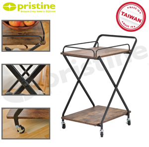 Modern 2 Tier Wooden Kitchen Cart With Metal Frame <b>Portable</b> <b>Bar</b> Cart For Home Storage And Serving - Product Image 5