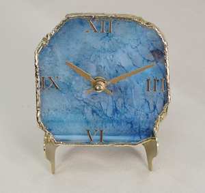 Beautiful Blue Pink <b>AGATE</b> Table Clocks Feng Shui Style Natural Electroplated Gemstone Stand Golden Metal <b>Coaster</b> Table Clocks - Product Image 3