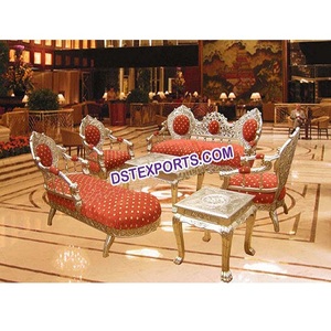 Asian Wedding Modern Treated Wood Durable Sofa <b>Set</b> with Stools Customized Color & Size Wedding Furniture - Product Image 1