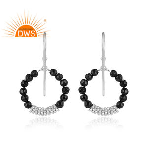 Black Onyx Gemstone Beads <b>Set</b> Fine 925 Sterling <b>Silver</b> Round Dangle Earring Jewelry For Women Gift For Her Vintage Collection - Product Image 3
