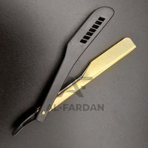 <b>Black</b> <b>Gold</b> Theme Plastic Handle <b>Sliding</b> Blade Barber Saloon Use Shavette Razor With Custom Logo Straight Razor - Product Image 4