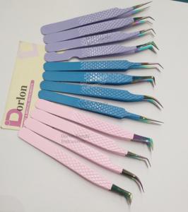 Pinzas para extensión de pestañas, puntas de arcoíris, pinzas para pestañas, pinzas para extensión de pestañas con agarre de diamante recubierto de Color personalizado - Product Image 2