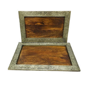 Lot de 2 plateaux de service pour aliments de différentes tailles Plateau de service pour le thé et le café islamique de forme rectangulaire à bas prix - Product Image 4