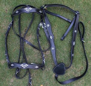 Bride cheval en cuir avec raie, attaches et col poitrine, fabriqué en portugal - Product Image 1