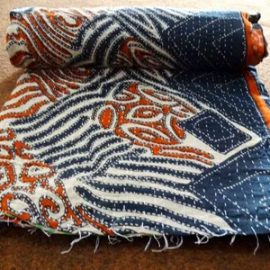 KANTHA QUILT QUEEN COTTON VINTAGE THROW BLANKET MULTI DESIGNインドのハンドメイド