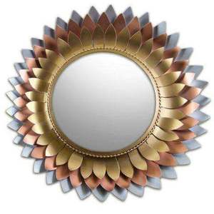 Miroir mural doré en forme de cercle, grand accessoire de décoration pour la maison, cadre métallique, miroir suspendu - Product Image 2