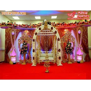 เวทีงานแต่งงานแบบดั้งเดิมและหรูหราสไตล์อินเดียใต้  ธีมงานแต่งงานอินเดียสีทอง  เวทีธีมหงส์  งานแต่งงานในออสเตรเลีย  ตกแต่งเวทีธีมหงส์  สหราชอาณาจักร - Product Image 1