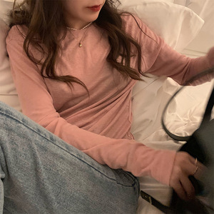 Camisetas de punto suave para mujer, camisetas básicas de manga larga con cuello redondo - Product Image 3