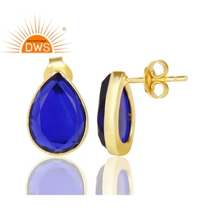 ลูกแพร์ตัดสีน้ำเงินคอรันดัมพลอยสตั๊ดต่างหูเครื่องประดับผู้ค้าส่งลูกแพร์รูปร่างแบนกลับสตั๊ด92.5ต่างหูเงิน - Product Image 3