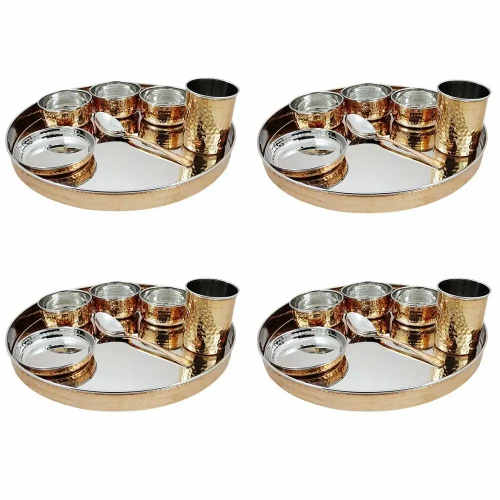 Premium Quality Sale from India Pure Steel Copper Steel Brass Maharaja Thali Set Dinner Set