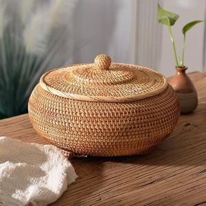 No plastic Eco-friendly Rattan Woven Storage Basket With Lid Made in Vietnam