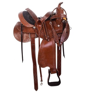 Silla de montar western de cuero marrón para carreras de barriles con juego de arreos, tallas personalizadas, fabricante OEM - Product Image 1