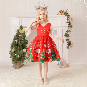 MQATZ新年女孩雪人印花节日礼服圣诞派对3-10岁儿童服装
