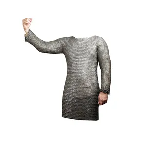 Flat Riveted Dome Solid Ring Chainmail Customizable Three Quarter Sleeves Steel Chainmail Armor