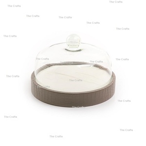 Fabulous Design Serving Tray With Glass <b>Cover</b> Wooden And Leather <b>Cake</b> Pastry Serving Tray For Wholesale - Product Image 1