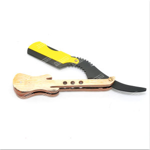 Rasoir en bois à bord droit, 1 set d'outil de barbier en acier, couteau de rasage de couleur noir et jaune - Product Image 1