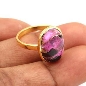 Hermoso diseño 12x16mm Natural Mohave Rosa Negro Cobre Turquesa Piedra Bisel 18K Chapado en oro Plata Delicado Anillo ovalado para ella - Product Image 2
