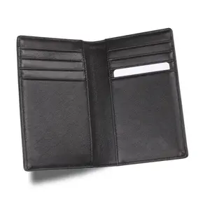 Porta-cartão em couro legítimo, caixa carteira para cartões de identidade e outros documentos, cor preta