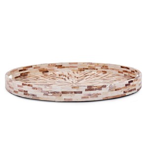 Plateau de service en bois rond traditionnel de haute qualité avec incrustation de nacre de conception de rayons de soleil crème pour le restaurant d'hôtel de bureau à domicile - Product Image 4
