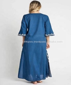 Vestido largo bohemio de estilo caftán para verano, manga larga bordada y mangas con volantes, vestido perfecto para la playa, 3/4 - Product Image 6