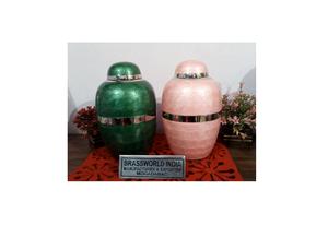 GREEN and WHITE CREMATION URN WITH BAND <b>FUNERAL</b> <b>SUPPLIES</b> Brassworld India - Product Image 2