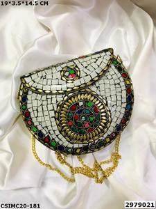 Designer Handmade Ladies Evening <b>Clutch</b> Luxury Multi-Color Metal Mosaic <b>Pearl</b> Purse Bag for Weddings & Parties - Product Image 3