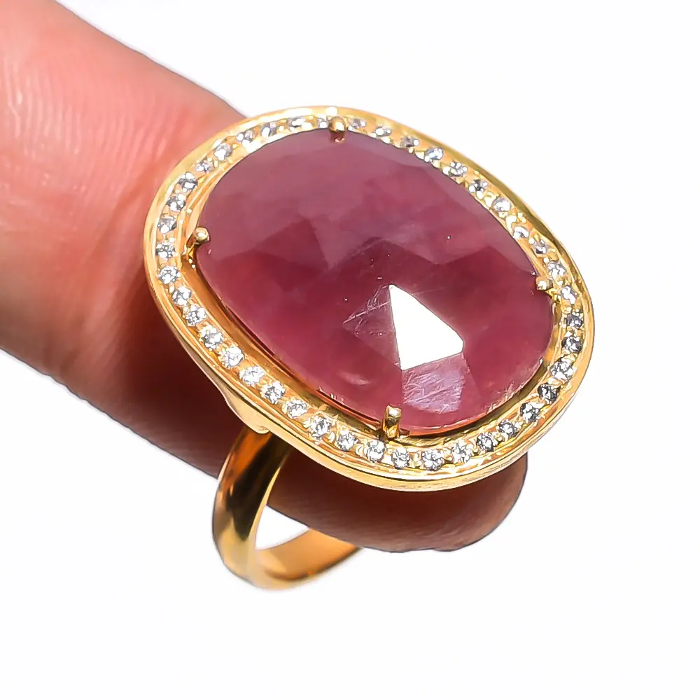 Thanh Lịch Tự Nhiên Của Ruby/Trắng Zircon Đá Quý 925 Sterling Silver Bạc Mỹ Đồ Trang Sức Vàng Vermeil Quà Tặng Của Phụ Nữ Hình Bầu Dục Của Ruby Nhẫn