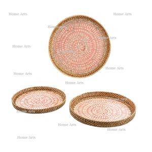 Bandeja de servir de ratán con incrustaciones de nácar, de la más alta calidad, redonda, para servir té y café en India. - Product Image 6