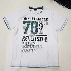 Overrun restes d'étiquettes de marque hommes à manches courtes col rond blanc vêtement teint tricoté décontracté coton t-shirts Bangladesh Stock Lot - Product Image 1