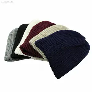 Gorro masculino curto de malha, gorro baggy de malha crochê, quente para o inverno