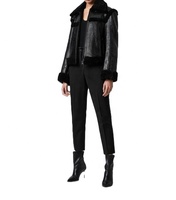 Blouson Bomber en Cuir Personnalisable de Haute Qualité pour Femme, Respirant, avec Rubans Camouflage en Laine et Col en Fourrure Brillante, Grande Taille, Hiver