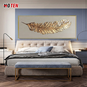 Dipinto a mano Golden Dream piuma astratta paesaggio pittura a olio decorazione per la casa tela opera <span class=keywords><strong>d</strong></span>'arte dell'artista - Product Image 5