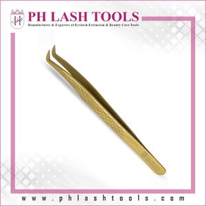 Pincettes professionnelles pour Extension de cils, à bouts larges, couleur or, diamant, avec étiquette privée, Volume russe à 90 degrés - Product Image 4