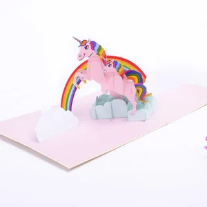 3D美丽的生日贺卡打印独角兽弹出卡畅销书