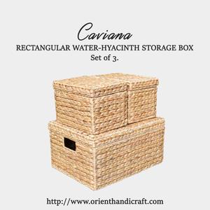 CAVIANA Eco-Friendly Modern Detachable Design Rectangle <b>Storage</b> <b>Boxes</b> Set 3 Water-Hyacinth <b>Lids</b> Foldable Functional for - Product Image 3