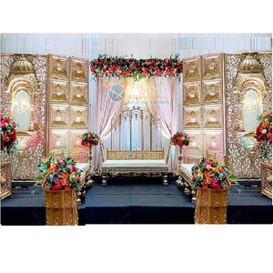 Trendy Golden Theme Wedding Stage Decor Indian Style Wedding Stage Setup Gorgeous Wedding Stage Decoration Atlanta - Product Image 1