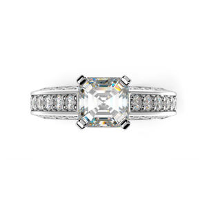 Anillo de Boda Solitario con Diamante de Corte Princesa de 3/4 CTW con Detalles Redondos |   Anillo de Compromiso de Oro Blanco de 14K para Mujer, Diseño Premium - Product Image 4