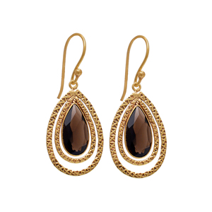 Boucles d'oreilles avec pierres précieuses en quartz fumé véritable. Bijoux de mariage faits à la main en argent sterling 925 Fil d'oreille fin Trendy New Design Casa - Product Image 1