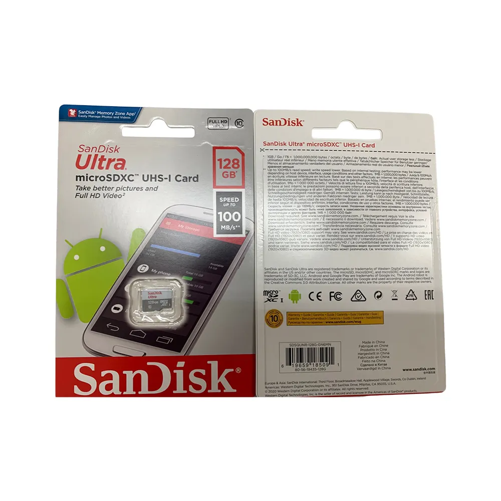 100% original Sandisk SDSQUNR-128G Micro carte numérique sécurisée classe 10 128 go R100