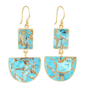 Pendientes de latón hechos a medida Mojave azul cobre turquesa doble piedra gota colgante oro/plata galvanoplastia para regalo de bodas - Product Image 1