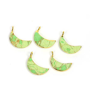 Green Mojave Turquoise 20x8 Crescent Shape Gemstone Pendant with Single Loop Connector Rhodium & Gold Plated Half Mooncharm - Product Image 4