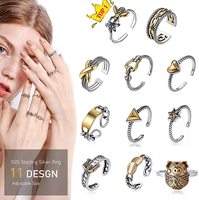 Bague ouverte Infinity X de taille ajustable en argent sterling 925 oxydé de style américain personnalisé