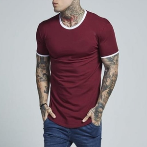 Camisetas con dobladillo curvo para hombre, ropa deportiva ajustada, color burdeos, venta al por mayor - Product Image 4