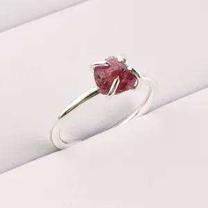 Wholesale good price natural raw ruby gemstone ring gold/silver plated ring latest trend fashion handmade adjustable unisex ring