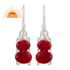Natural Red Ruby Corundum Gemstone Earring 925 Sterling Silver Dangle Earring Girl's Silver Wholesale