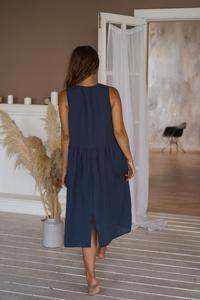 Robe d'été formelle pour femme, col rond, sans manches, longueur genou, 100% lin, coupe trapèze ample, respirante, couleur unie, pour les fêtes et les vacances - Product Image 6