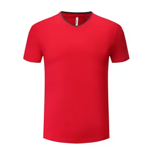 Camiseta de alta calidad lisa con cuello en v de poliéster para hombre, ropa deportiva para gimnasio y fitness